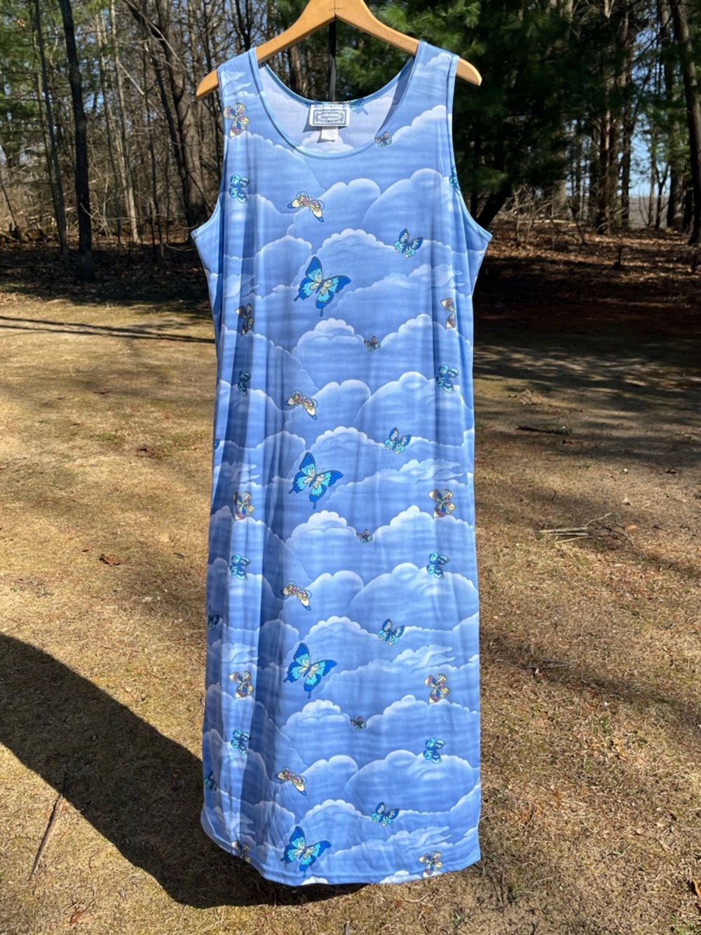 90s Sunflower Butterfly Clouds Maxi Tank Dress Size 2XL Summer Beach Boho